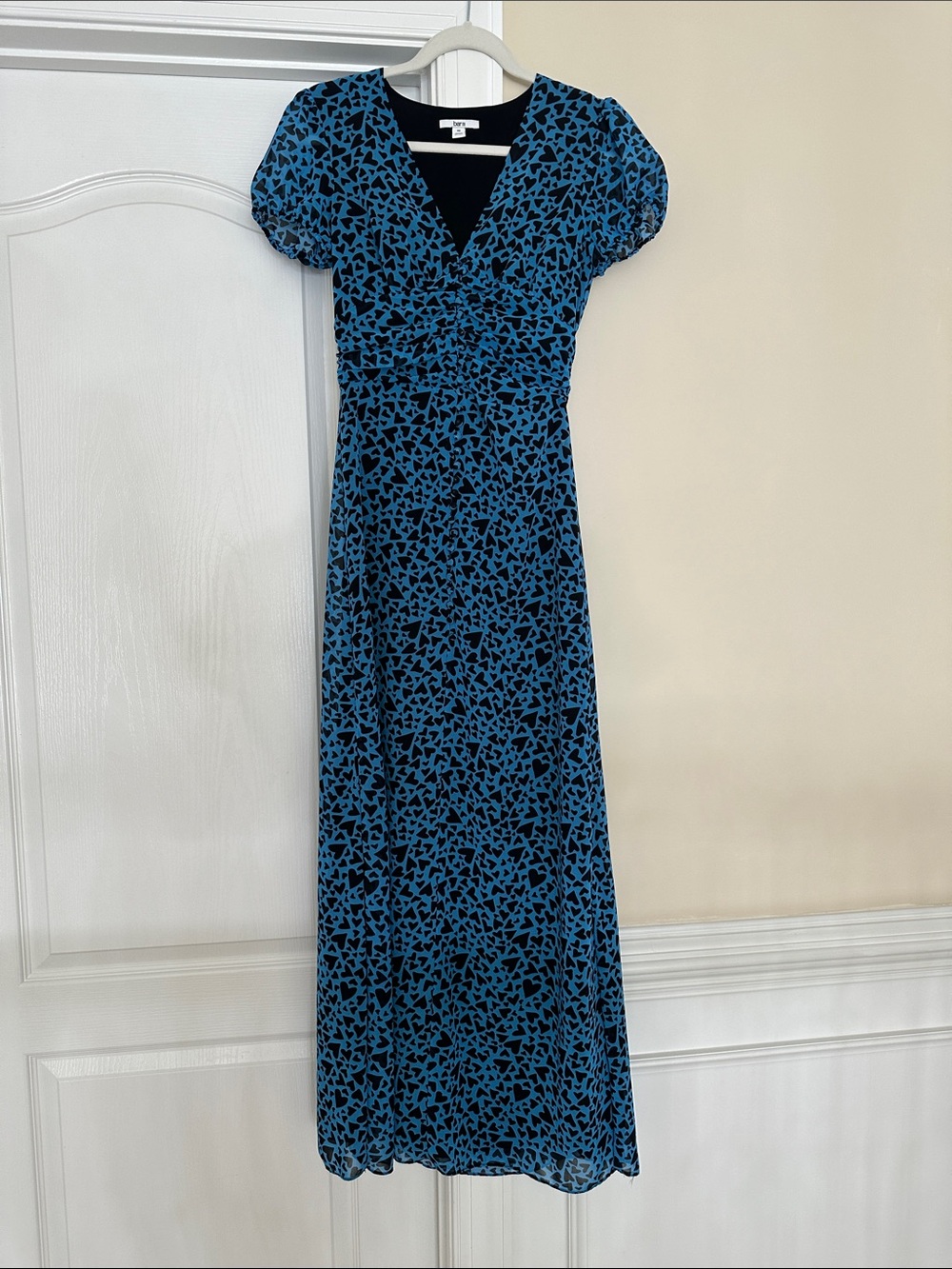 Bar III Blue and Black Printed V-Neck Maxi Dress